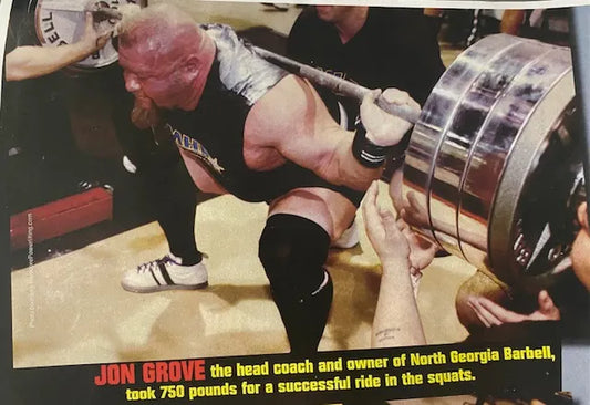 weightlifting after hip replacement, Jon Grove squatting 750 pounds in a powerlifting competition.